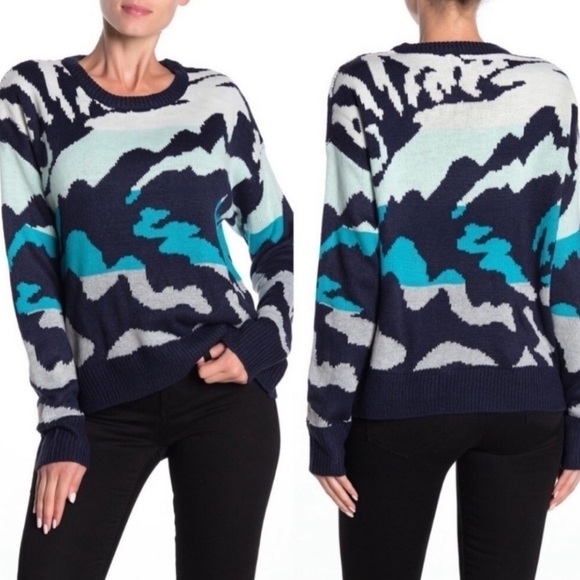 JOHN + JENN Deep Blue Abstract Pullover Sweater M - Picture 1 of 6